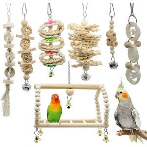 7 Packs Parrot Swing Chewing Toys-Hanging Bell Bird Cage Toys Suitable for Small
